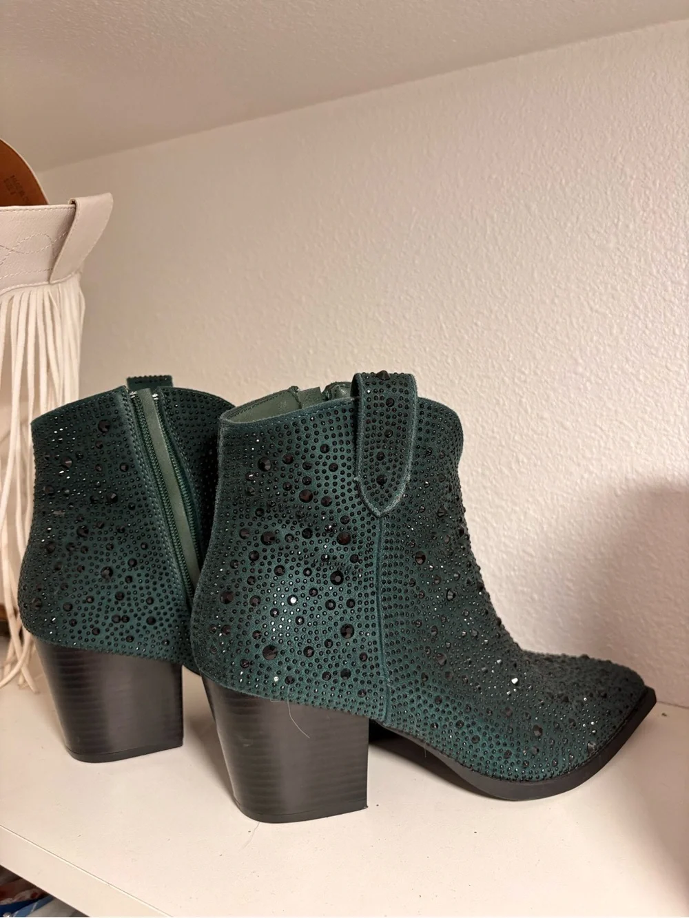 Women’s Green Suede Embellished Ankle Boots